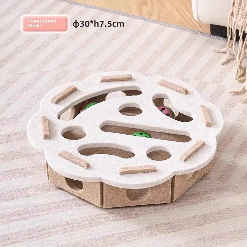 Caixa Quebra-Cabeça Interativa em Feltro para Gatos - Brinquedo Multifuncional com Bolinha