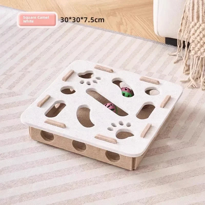 Caixa Quebra-Cabeça Interativa em Feltro para Gatos - Brinquedo Multifuncional com Bolinha