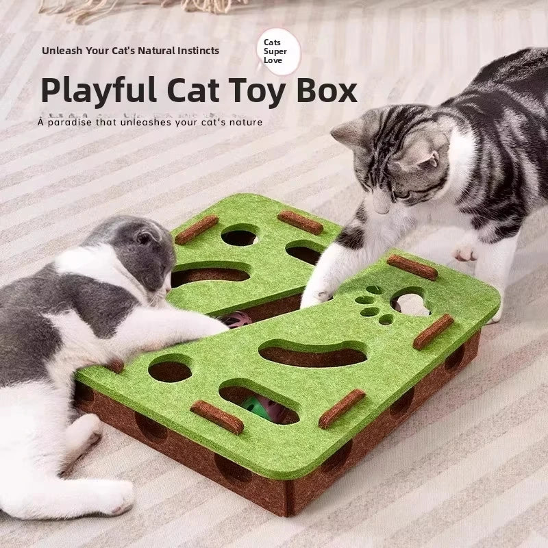 Caixa Quebra-Cabeça Interativa em Feltro para Gatos - Brinquedo Multifuncional com Bolinha