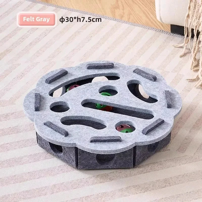 Caixa Quebra-Cabeça Interativa em Feltro para Gatos - Brinquedo Multifuncional com Bolinha