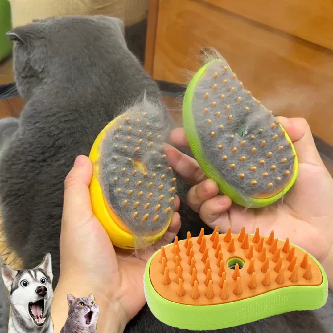 Escova a Vapor Massageadora 3 em 1 para Cães e Gatos