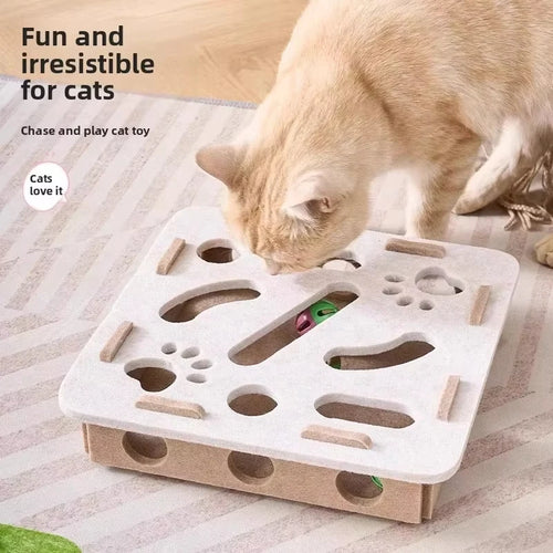 Caixa Quebra-Cabeça Interativa em Feltro para Gatos - Brinquedo Multifuncional com Bolinha